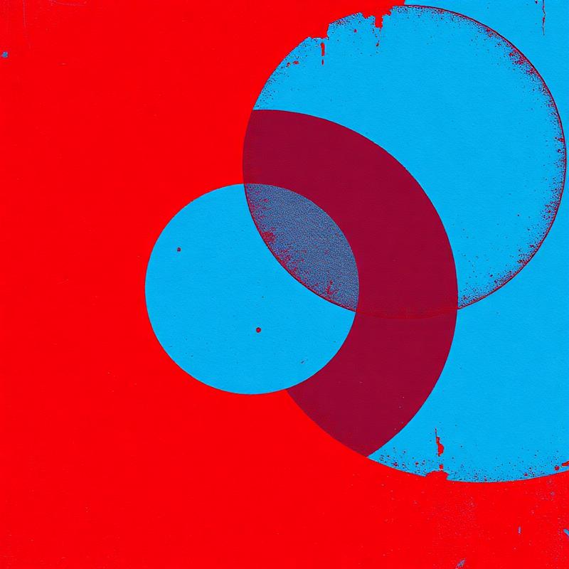 Abstract crimson and blue circles album artwork